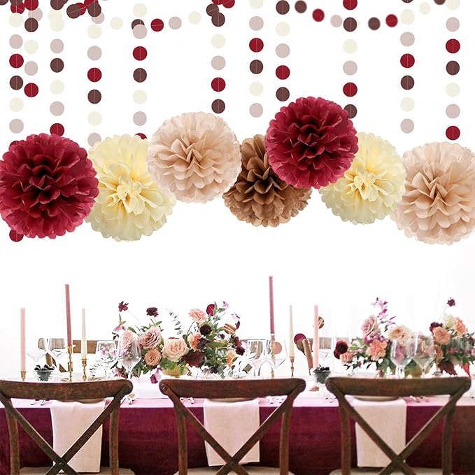 Brown-Burgundy Beige Boho Party-Decorations Paper-Garland - 52Ft Fall Autumn Tan Blush Nude Pink Streamers Banner,Birthday Baby Bridal Shower Wedding Engagement Bachelorette Decor Lasting Surprise