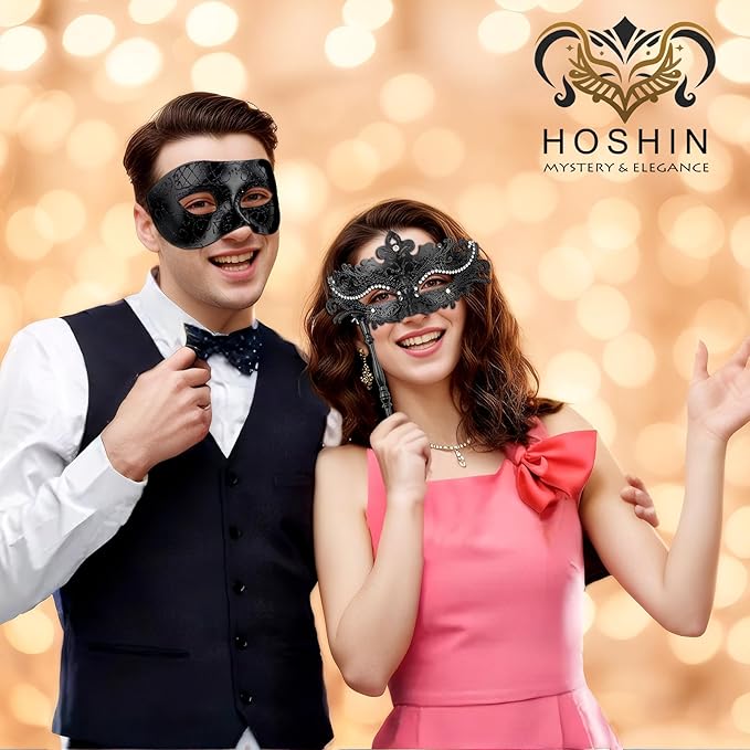 Hoshin Masquerade Mask for Couple, Mardi Gras Deecorations Venetian Masks with Stick for Womens