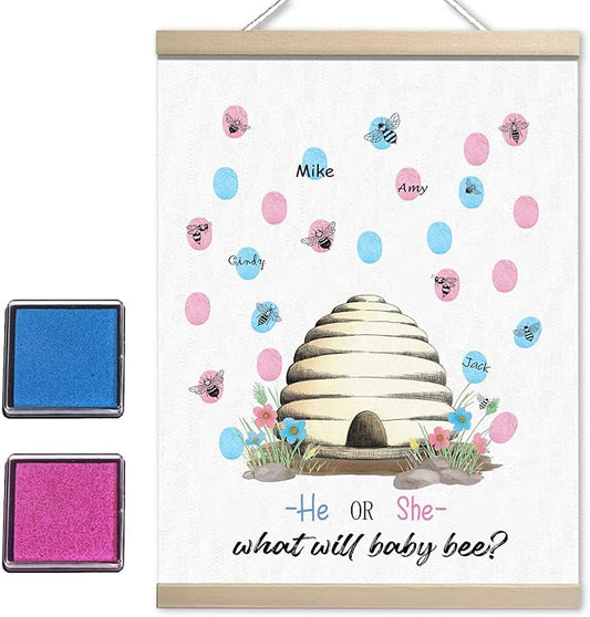 Bumble Bee Gender Reveal Party, Bee Baby Shower Finger Print Tree, Guess The Gender Thumb Print Tree, Gender Vote, What Will Our Honey Bee