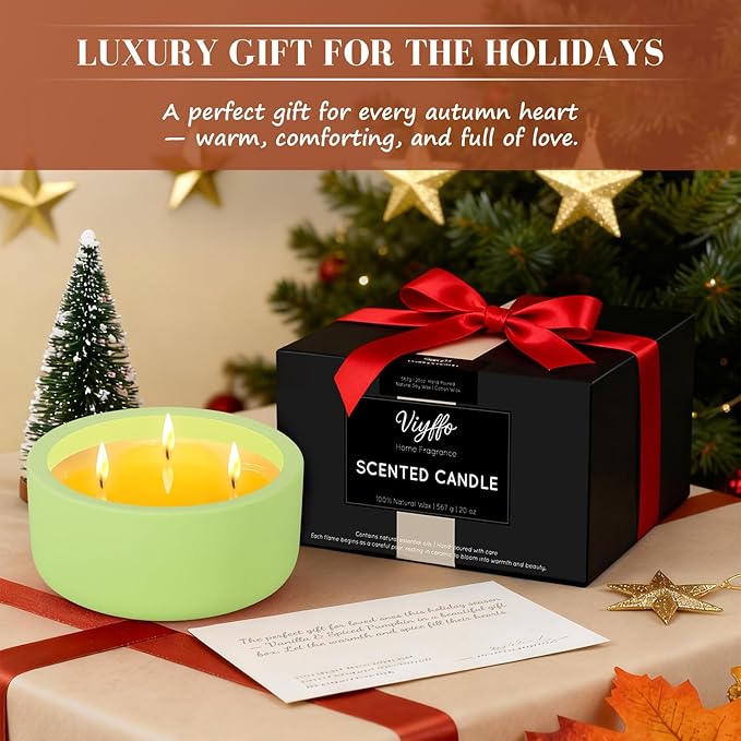 Viyffo Fall Candles - Lemon & Vanilla, 3 Wick Large Scented Candle, 20oz Soy Candles for Women & Men, Non Toxic Aromatherapy Candle, Ceramic Velas Perfect for Autumn Home Decor & Gift