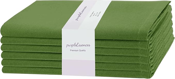 PurpleEssences Set of 6 Cloth Dinner Napkins 100% Cotton 18x18 Inch - Soft Durable Washable - Ideal for Farmhouse Party Christmas Holiday Winter - Perfect Everyday Use Table Linen - Sage Green