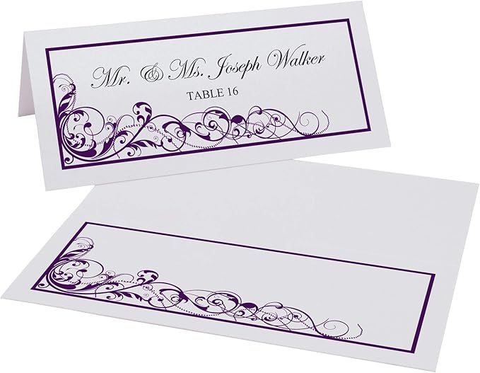 Scribble Vintage Swirl Place Cards, Eggplant (Choose Color), Set of 150, Pre-cut and Scored - Wedding, Party, Dinner, and Special Events - Made in the USA