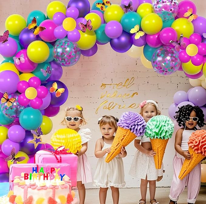 Pink Blue Purple Balloon, 60 Pcs 12 Inches Hot Pink Metallic Purple Yellow Confetti Balloons for Birthday Party Decoration Baby Shower Girls Birthday Party Supplies