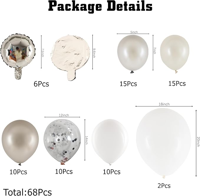 YHL Balloon Garland Arch Kit 71pcs (Silver/White assorted) for Party Decorations Anniversary/Birthday/Baby Shower/Wedding/Unicorn/graduation/festivals/carnivals etc