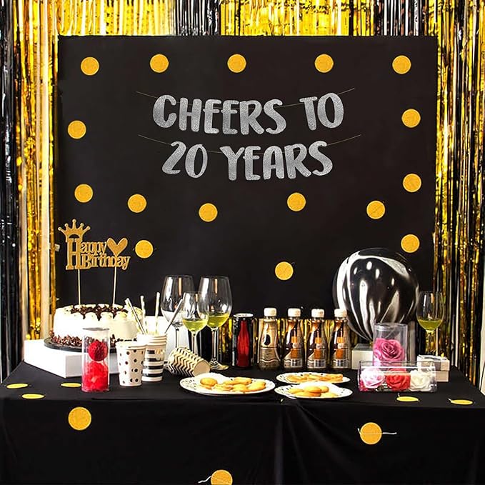 Cheers to 20 Years Silver Glitter Banner - 20th Anniversary and Birthday Party Decorations