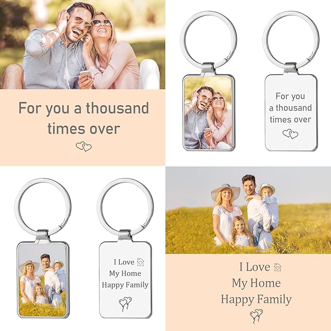 Personalized Custom Keychain with Picture - Turnable Double Sided Colorful Photo Key chains Memorial Gifts for Family Lover