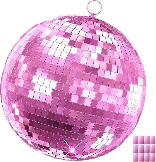Disco Ball, 12/16/20 Inch Hanging Disco Ball, Mirror Ball for Party Decoration, Wedding, DJ Club, Stage, Birthday, Christmas, New Years Celebration (Pink, 16inch)