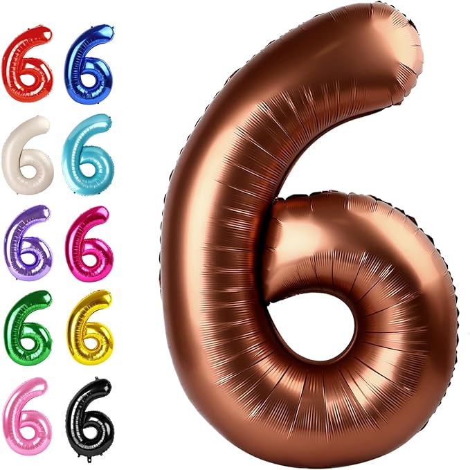 Coffee Brown 40 Inch Mylar Foil Number 6 Balloon, Birthday Digital Balloons for 6 16 Boy Girl Party Decorations Supplies,Dark Brown Big Helium Balloon Numbers for 26 36 46 60 Men Women Anniversary