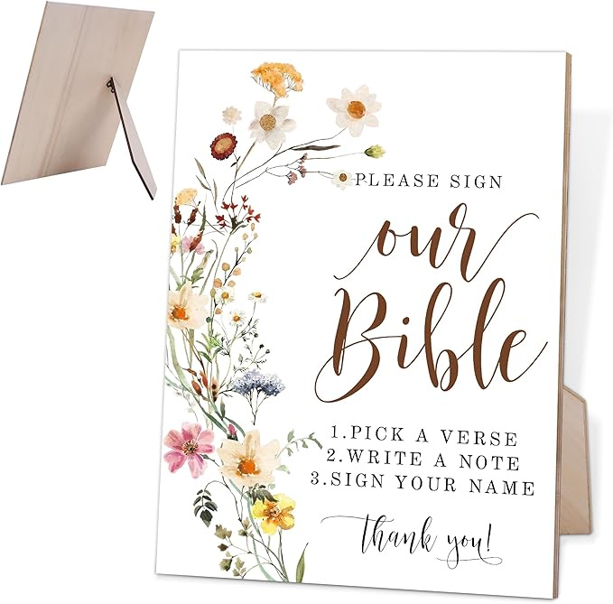 Flower Please Sign Our Guestbook Sign, Wedding Guest Book Alternative, Bridal Shower Party Decor, Table Centerpieces for Party, Wedding Guest Gifts, 6X8 Inch Wooden Bridal Shower Sign with Stand, 12