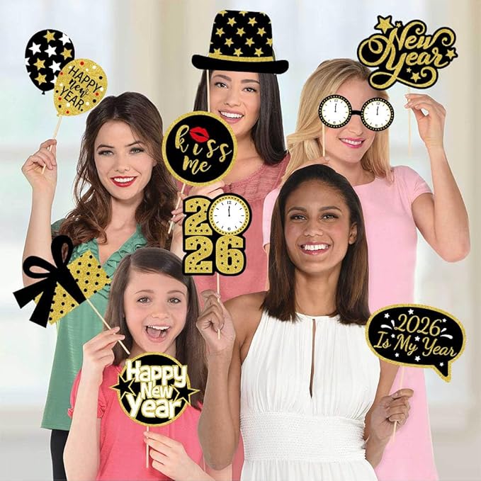 New Year’s Photo Booth Props 2026 – Pack of 35, Nye | Eve Party Supplies Happy Year Decorations