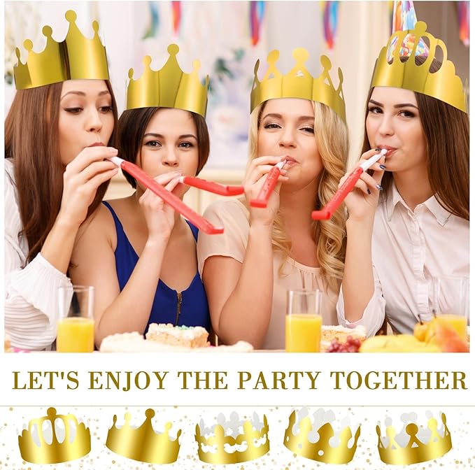 Crtiin 500 Pcs Gold Paper Crowns Birthday Party Bulk for Adults Classroom Students Hat Supplies Favors (Various Style)