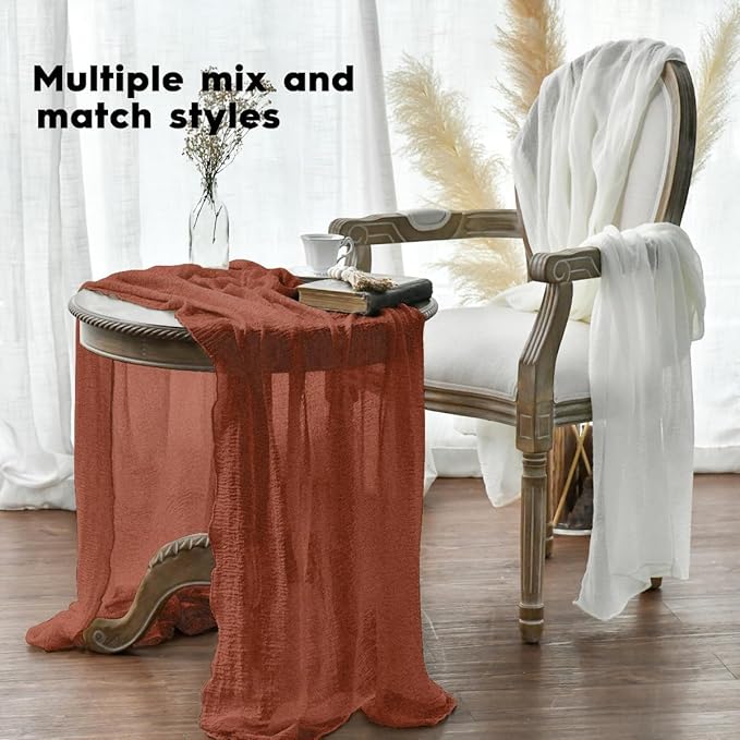Artoid Mode Boho Terracotta Gauze 6 Pieces Wedding Table Runner, 120 Inch Birthday Fabric Kitchen Dining Holiday Table Decor for Home Party Indoor