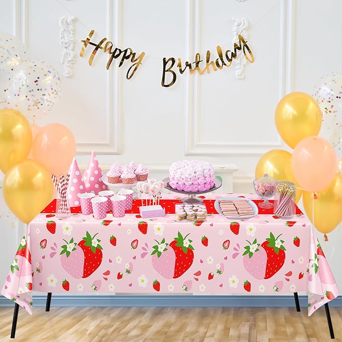 WNINK 4 Pack Strawberry Tablecloths Strawberry Berry Sweet One Table Covers for Birthday Party Decoration Berry Sweet Baby Shower Party Supplies 54" x 108"