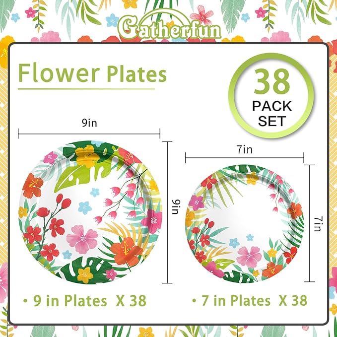 Gatherfun Tropical Luau Party Supplies Kit for 76 Count- Aloha Hawaiian Party Decorations with Disposable Paper Plates| BBQs & Summer party