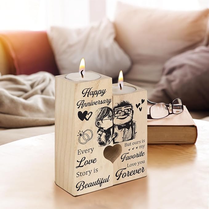 Happy Anniversary Wedding Gifts for Wife, Girlfriend, Her, Couples Gift Candlestick, Romantic Anniversary Wedding Presents for Husband, Him, Boyfriend
