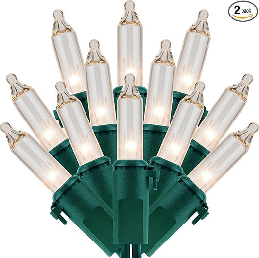 200 Count Clear Christmas Lights, Pack of 2 Strands 100 Count 33 ft Green Wire UL Listed Holiday String Light (Clear)