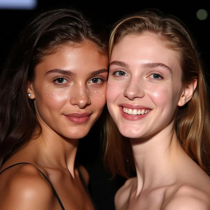 24PCS Sliver Glitter Freckles Tattoo, Sliver Freckles Temporary Face Tattoo, Sliver Star Freckle, Body Face Glitter for Women Girls, Waterproof Long-Lasting Party, Festival, Concert Makeup Accessories