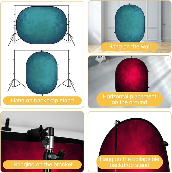 Kate Collapsible Backdrop Pop Up Backdrops Portable Red Cyan Photo Background, Video Conference, Portrait Photography, 5x6.5ft