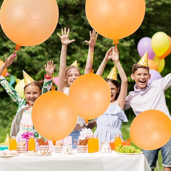 24 Pcs Orange Punch Balloons Bounce with Rubber Band Handle Punching Balloon Heavy Duty for Birthday party favors, Kids (Orange)