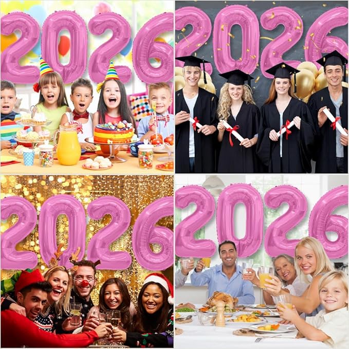 2026 Balloons, Number Balloons 2026 Balloon Numbers, 40 Inch Foil Number Balloon for New Year Eve Festival Christmas Birthday Wedding Anniversary New Years Decorations Party Supplies Pink