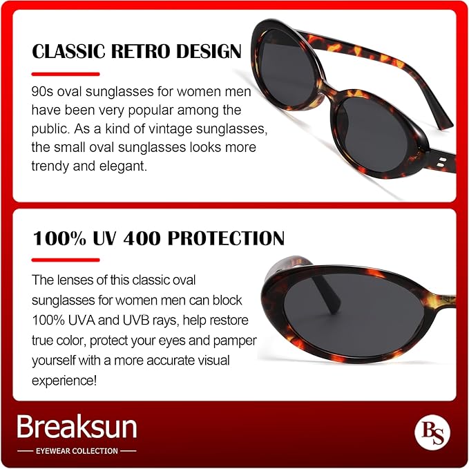 Retro Oval Sunglasses for Women Men Fashion Small Oval Sunglasses 90s Vintage Shades