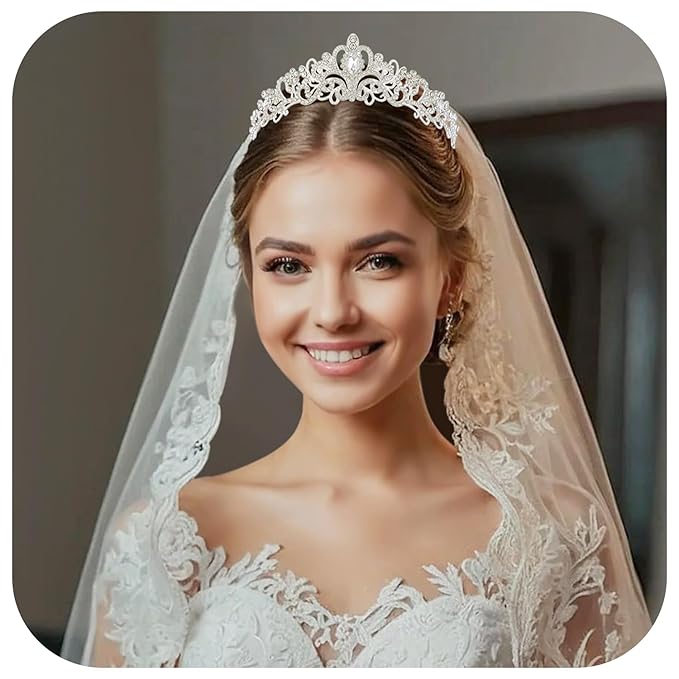 Bride Rhinestones Tiara Silver Crystal Princess Queen Crowns Headband for Women Wedding Birthday Halloween Prom Pageant Party Coming of Age Ceremony,Photo Props(HG176-Silver White)