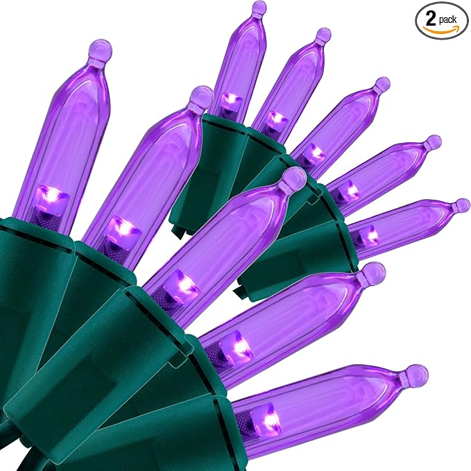 YULETIME Purple LED Christmas Lights 200 Count 50 ft, Pack of 2 Strands 25 ft 100 Lights UL Certified String Light Set (Purple)