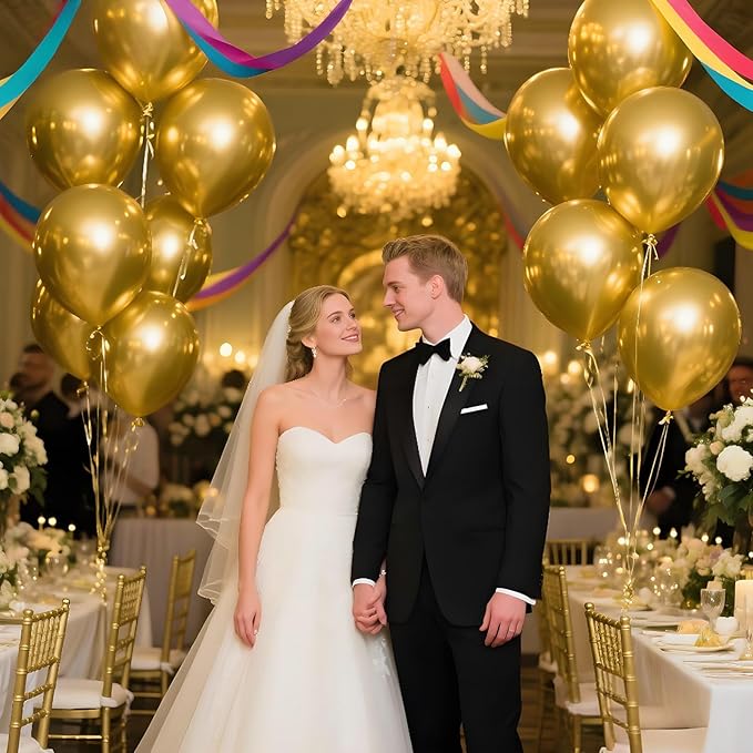 KAWKALSH Metallic Gold Balloon 12 Inch, 110pcs Latex Party Balloons Helium Bright Color for Birthday Baby Shower Wedding Party Supplies Arch Garland Decoration