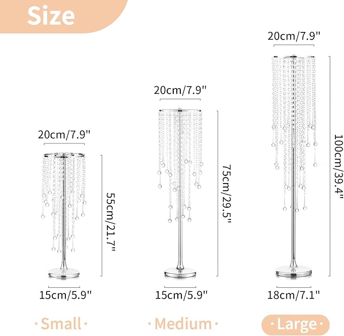NUPTIO Silver Vases for Centerpieces Wedding - 10 Pcs 39.4in Tall Vase for Tables - Flower Stand Chandelier for Weddings