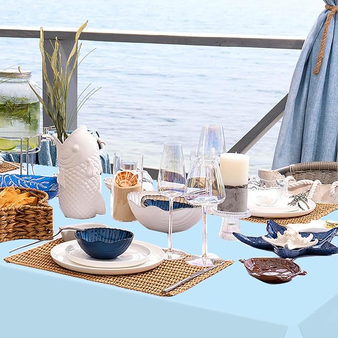 WNINK 2 Pack Light Blue Rectangular Plastic Tablecloths, Blue Disposable Table Covers 54" x 108" Baby Blue Table Cloths for Baby Shower, Birthday, Bridal Shower, Engagement Wedding Parties