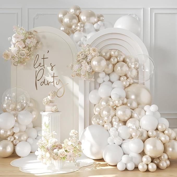 Pearl White Balloon Arch Kit 101Pcs Double Stuffed Pearl Balloons Garland Arch Kit Including Pearl White Clear Balloons for Wedding Bridal Shower Engagement Baby Shower Birthday Party Decorations