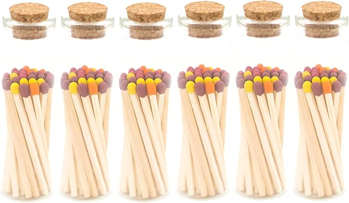 River Birch Decorative Matches in a Bottle with Striker - Cute & Colored Matches - 6 Bottles, Fall Leaves Tip, 120 Matches