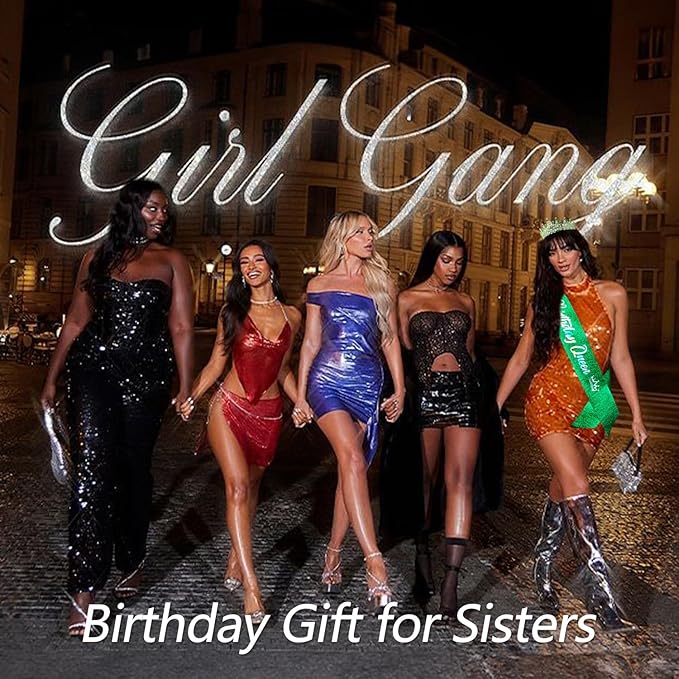 VELSCRUN Birthday Queen Tiara Crowns for Women Girls Green Crystal Birthday Queen Headband Sash Elegant Princess Crown Happy Birth Party Decorations Mom Sisters Birth Gift Hair Accessories