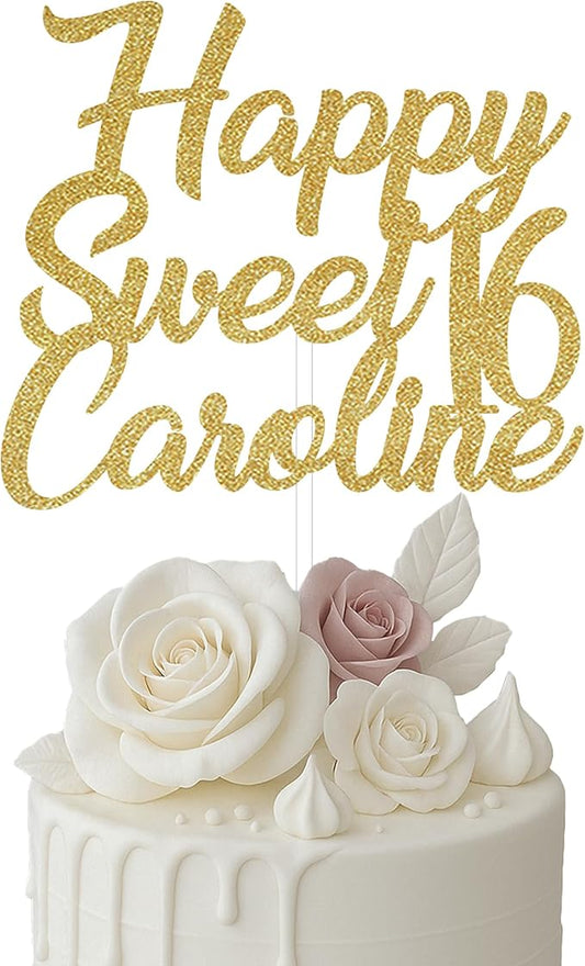Happy Sweet Name Custom Cake Topper, Gold Glitter, Personalized Cake Topper, Custom Text Cake Topper, Birthday, Bride, Marry, Wedding, Graduate, Retirement