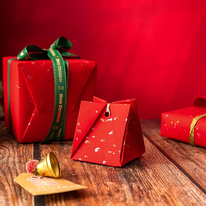 WRAPAHOLIC Red Wrapping Paper Roll - Mini Roll - 17 Inch x 16.5 Feet - Gold Red Christmas Wrapping Paper with Silky Touch Perfect for Christmas, Birthday, Wedding, Baby Shower, Holiday