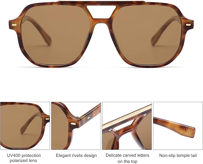 SOJOS Retro Trendy Aviator Polarized Sunglasses Men Women Vintage 70s Square Stylish Frame Sun Glasses SJ2283