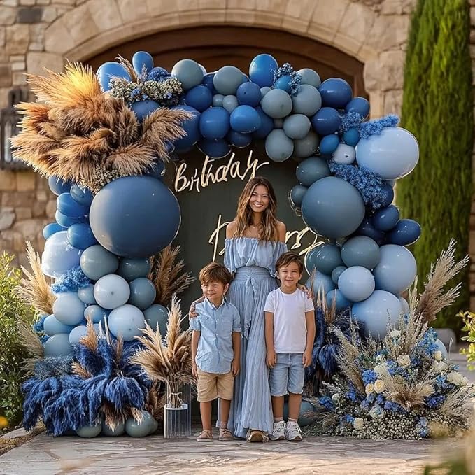 Dusty Blue Balloon Arch Double Stuffed Light Dark Blue Balloons Different Size Blueberry Balloon Garland Kit for Baby Shower Birthday Wedding Bridal Christmas New Year Party Decorations