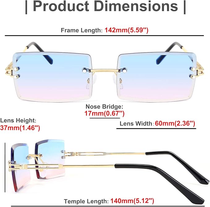 FEISEDY Vintage Rimless Sunglasses Rectangle Frameless Candy Color Glasses Women Men B2642