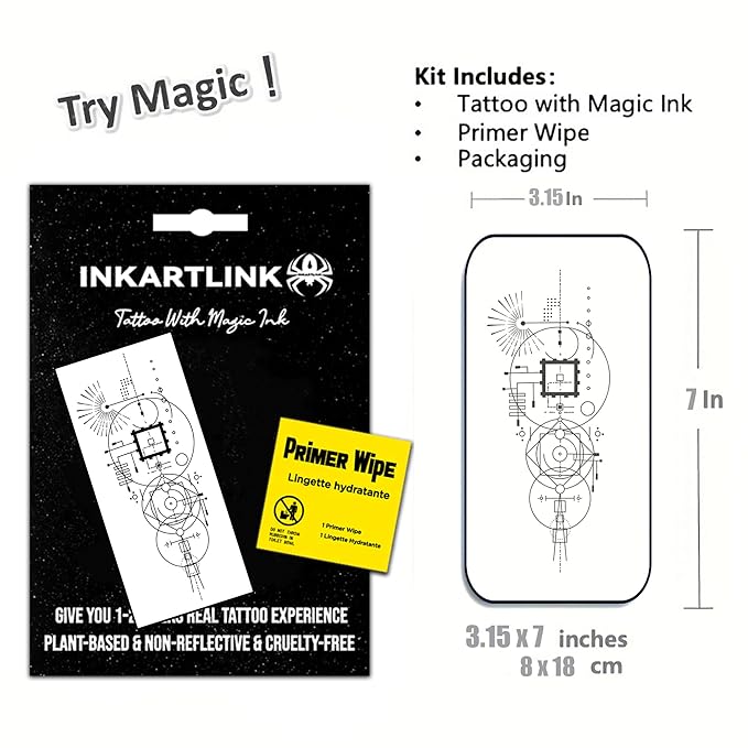 INKARTLINK Semi Permanent Tattoos,Temporary Tattoos, Adult Art Designs, Party Favors, Waterproof, Realistic, No Adhesive, No Reflective, Lasts 1-2 Weeks (Geometric)