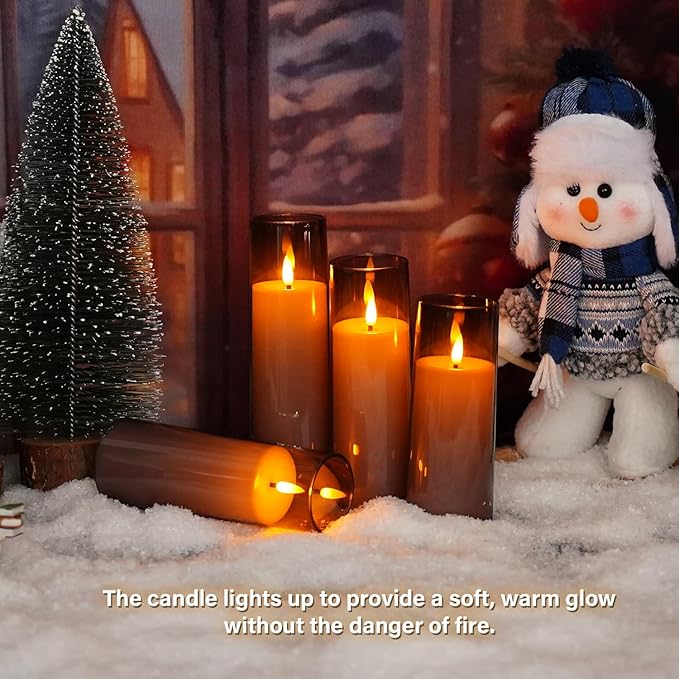 Flickering Flameless Candles Battery Operated with Remote and 2/4/6/8 H Timer Plexiglass Led Pillar Candles Pack of 9 (D2.3 xH 6" 7" 8") with Realistic Moving Wick Candles for Home Decor(Grey)