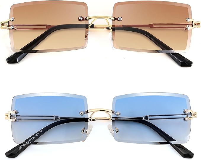 FEISEDY Vintage Rimless Sunglasses Rectangle Frameless Candy Color Glasses Women Men B2642