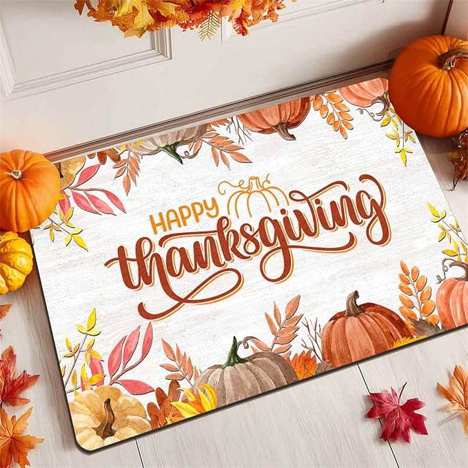 InterestPrint Happy-Thanksgiving Door Mat for Indoor Outdoor Home Decor Autumn Harvest Vintage Door Mats for Autumn Halloween Thanksgiving, 30"x18"inch