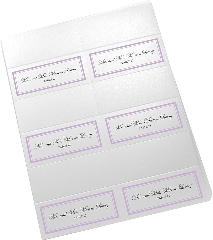 Double Line Border Printable Place Cards, Lavender (Choose Color), Set of 150 (25 Sheets), Laser & Inkjet Printers - Wedding, Party, Dinner, and Special Events - Made in the USA