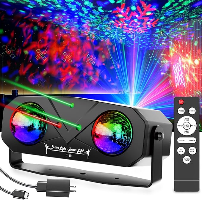 Disco Lights Disco Ball, Sound Activated Party Light with Roating Disco Ball,Star Projector,Ocean Light and Laser Lights for Party DJ KTV Club Wedding Festivals Stage Dancing Christmas