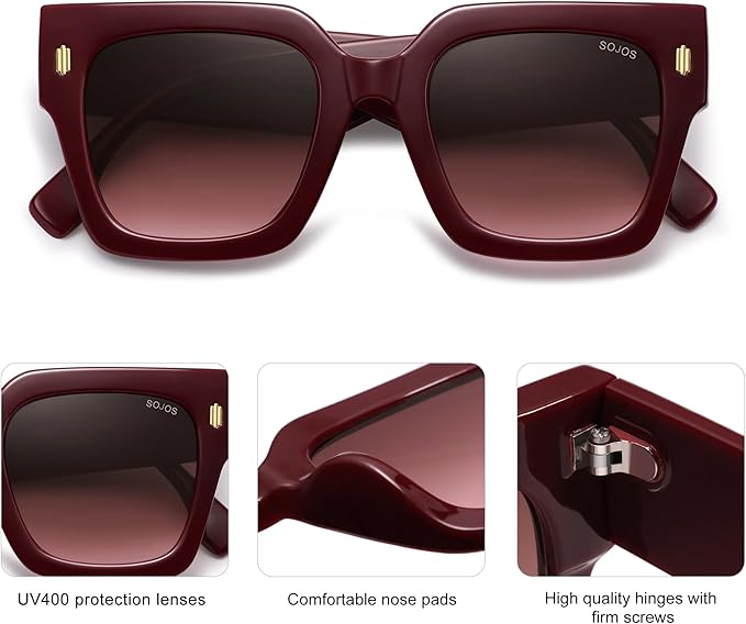 SOJOS Vintage Oversized Square Sunglasses for Women,Retro Womens Luxury Big Large Sun Glasses UV400 SJ2194