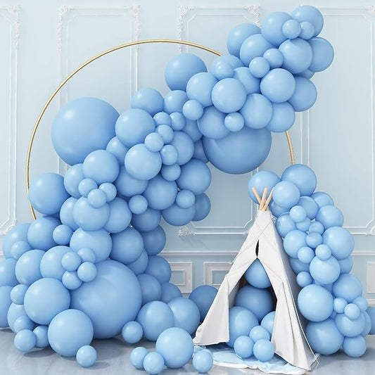 Double Stuffed Pastel Blue Balloon Garland Kit, Baby Blue Balloons Different Sizes 18/12/10/5 Inch Macaron Light Blue Latex Balloons Arch Kit for Gender Reveal Birthday Baby Shower Party Decorations