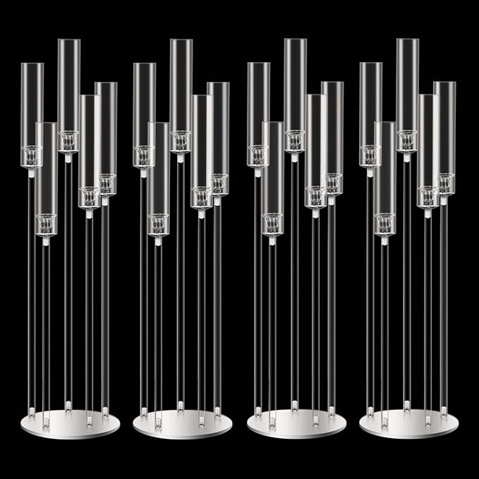 42.5inch 4pcs Acrylic Candelabra Centerpieces for Tables 5 Arms Wedding centerpieces for Decorations