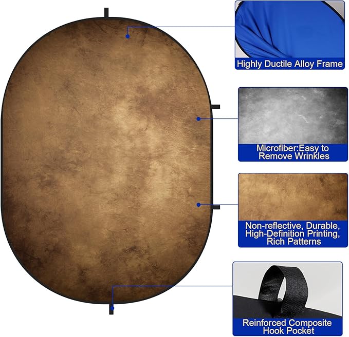 Kate 5x6.5ft Collapsible Backdrop Pop Up Photo Backdrops Grey Brown Portable Background for Portrait Photography, for Video, for Live Stream