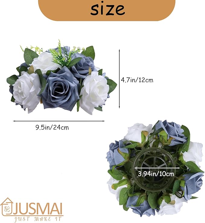 Artificial Flowers Ball 4 Pcs Dusty Blue White Flowers Wedding Table Centerpiece Table Decorations Flower Arrangement for Table Flowers centerpieces Wedding Flowers Wedding centerpieces