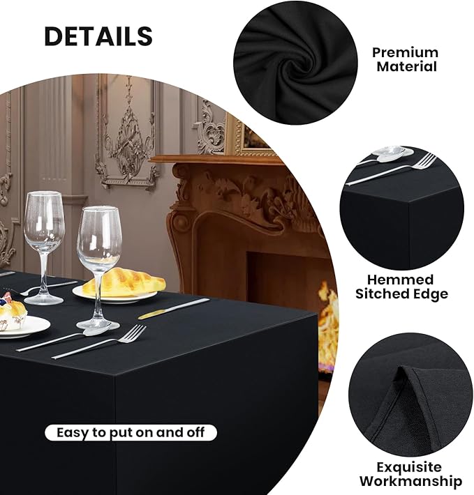 Ascoza 2 Pack Fitted Tablecloth for 4 Foot Rectangle Tables 48 x 24 Inch Black Table Covers Water Resistant Polyester Table Cloth for Wedding, Parties,Display, Trade Show (Black)